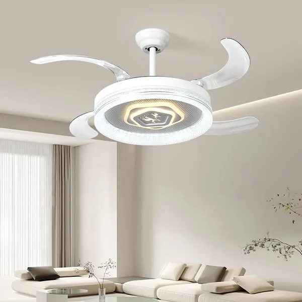 42′′ Chandelier Modern Pendant Lights Golden Silver Retractable Invisible LED Ceiling Fan Light With LED Light and Remote Control photo-2