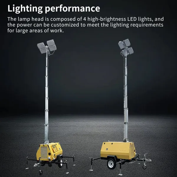 9m Hand Winch Lifting Mobile Lighting Tower Fitted With Air Cooled Diesel Generator for Construction Site & Mining Emergency Lighting photo-5