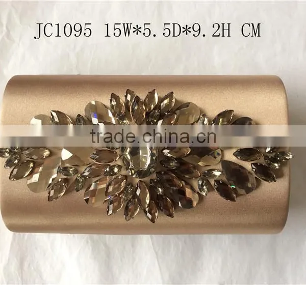 Fashion Acrylic Flower Decorated Satin Clutch Bag