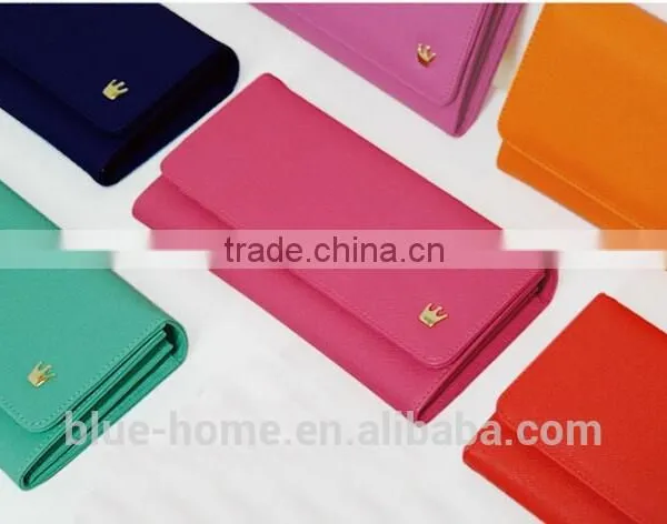Hot Selling 2015 Korean Design Long Crown Wallet Hand Purse Wristyle Women Pink Evening Wallets photo-2