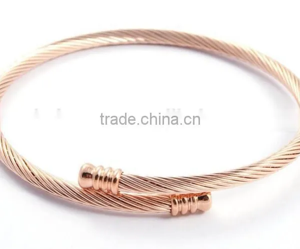 Gold Plated Mens Stainless Steel Twisted Cable Wire Cuff Bracelet Wholesale photo-3