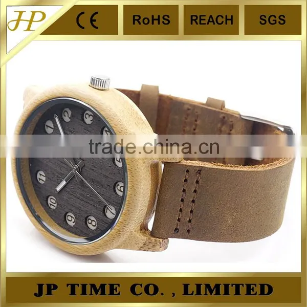 Hot Coming Natural Indonesia Bamboo Crazy Horse Leather Magic Time Watch photo-5