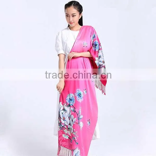 Wholesales Printed 50*185cm Luxury Red Rose Double Side 100% Silk Scarf for Women photo-6