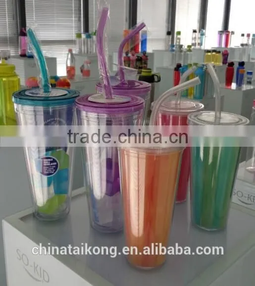 Double Wall Clear AS 550ml Tumbler Carnival Drink Cup With Straw