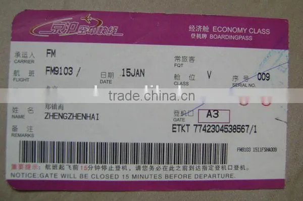 200g Thermal Paper Cheap Price Flight Boarding Pass Tickets Printed photo-2
