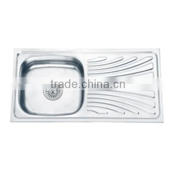 Above Counter Stainless Steel Single Bowl Sink With Drainer Board