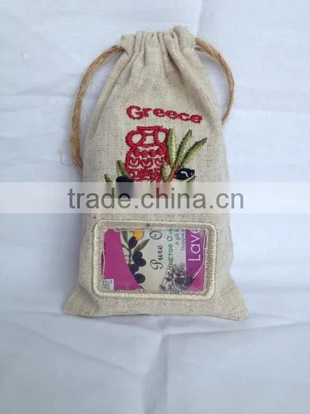 Cotton Linen Gift Packing Bags With Pvc Window and Greek Oil Designs Embroidery photo-2