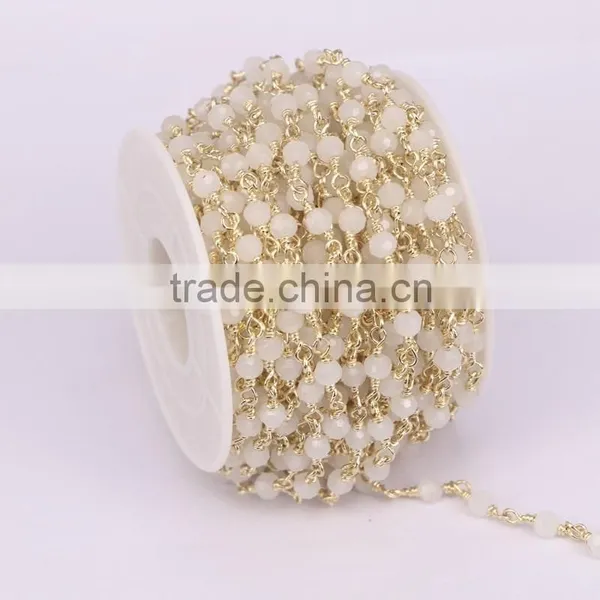 DIY Gold Plated White Color Wire Wrapped Beaded Chain Rosary Chain Faceted Crystal Bead for Necklace Bracelet photo-2