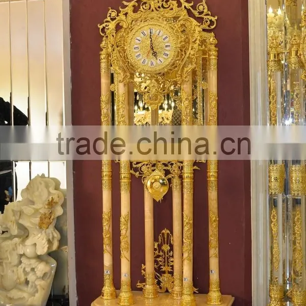 Home Luxury Decorative Gold Gilt Grandfather Floor Clock, Luxury 24K Gold Plated Floor Clock, Made of Copper&Marble photo-3