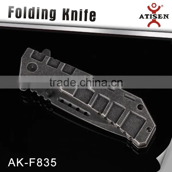 Stonewash Blade Folding Knife Camping Hunting Knife Tools Stainless Steel Handle photo-3