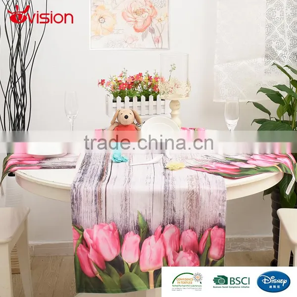 Tulip Digital Print Table Runner Decoration ,mat Place,four Pcs Set,BSCI Factory photo-3