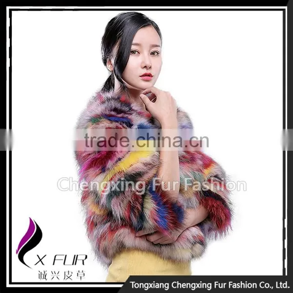 CX-G-A-227 Colorful Short Design Knitted Lady Fox Fur Coat photo-2
