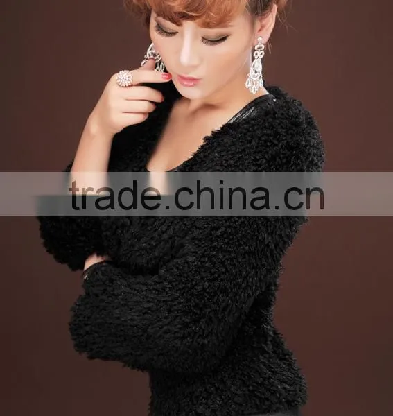 Promotion Price Black Woman Faux Fur Short Coat Lady Curly Sheep Fur Jackets photo-5