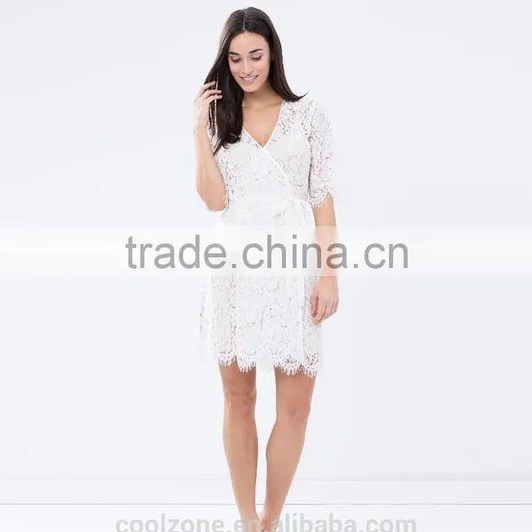 Regular Fit Adjustable Straps Wrap Front Lace Robe Fashion Sleeping Robe for Women 2016 photo-4