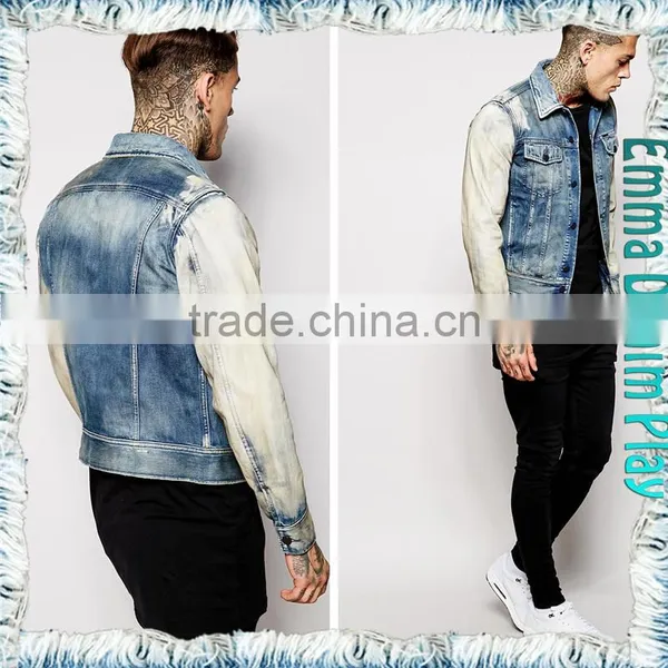 2016 Spring Tops Sleeves Bleached White Blue Denim Men's Jackets Clothes photo-3