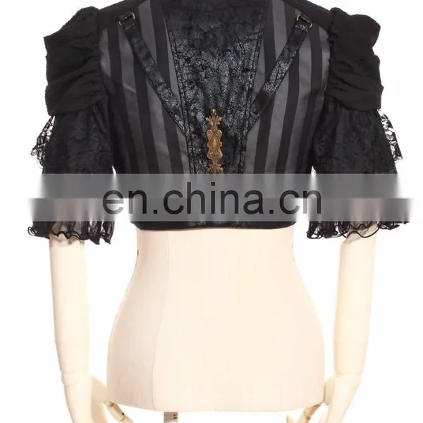 Gothic Steampunk Style Crop Top Jacket With Fluonce Layered Sleeves photo-2