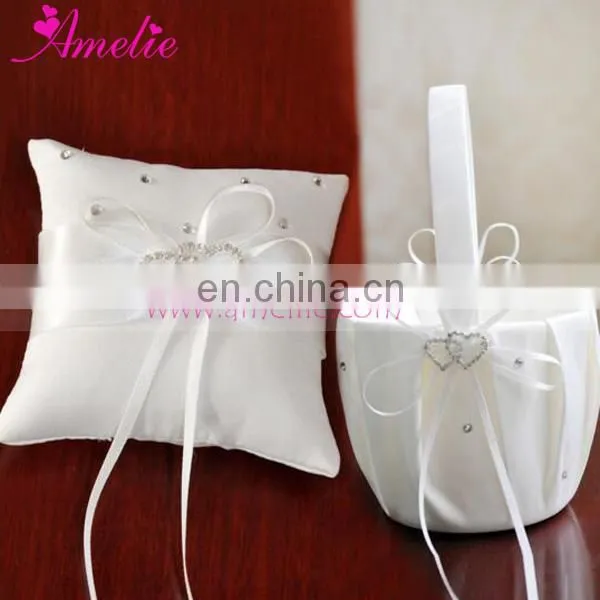Heart Ring With Red Ribbon Wedding Flower Basket and Pillow Set photo-3