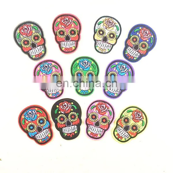 High Quality Cool Skull Rose DIY Embroidered Sew-on Embroidery Patch for Clothes for Biker Clothing Patch Applique Cheap Price