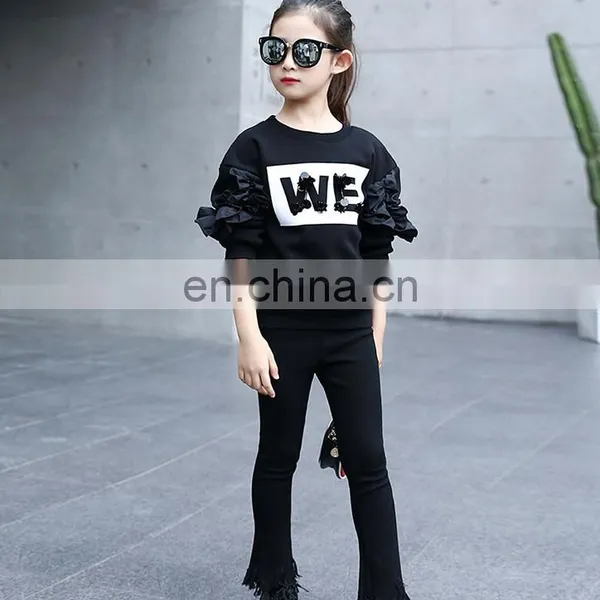 Teenager Girls White Sweater Long Sleeves Black Ruffle Sleeves Shirt for Fall Kids Girls Fashion Casual Top 5-9years photo-6