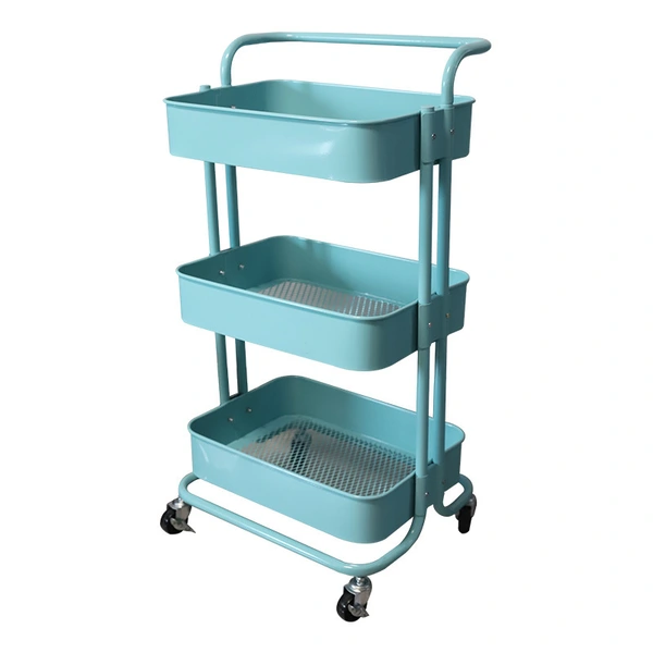 Foldable Utility Cart With Wheels Multi-purpose Metal 3 Tiers Cart Multilayer Black Color Metal Iron photo-4