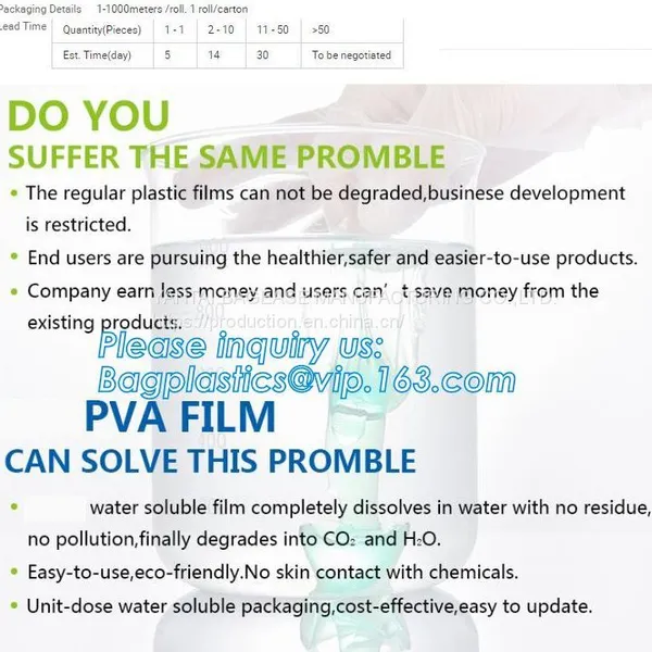 WATER SOLUBLE BAG, PVA MOULD PEEL FILM, POLYVINYL ALCOHOL, LAUNDRY SACK, DETERGENT POD PACK photo-4