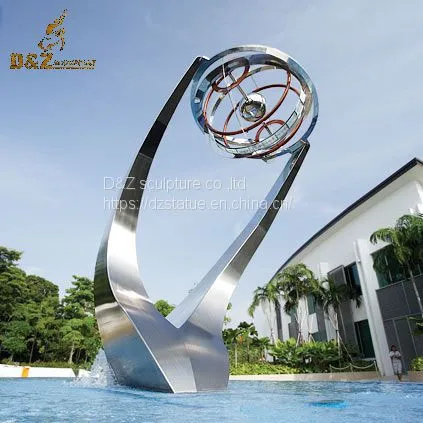 Stainless Steel Large Outdoor Water Fountains With Lights and Globe DZM-1413