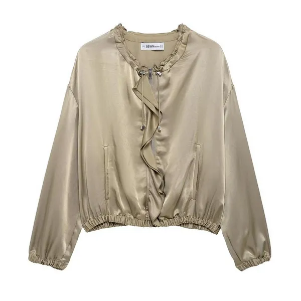 2025 Spring/Summer New European and American Style Women's Fashion Leisure Stacked Decorative Silk Texture Jacket
