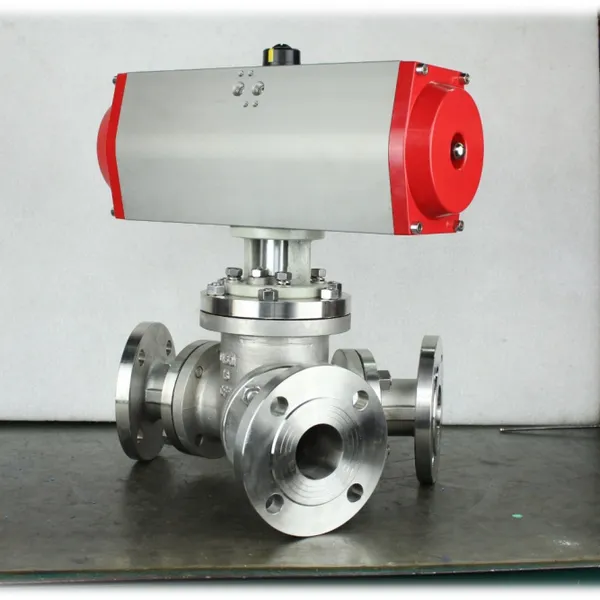 Pneumatic Y-Type 135° Three-Way Ball Valve DN50-DN300 With Flange Connection, WCB/SS Body for High Flow Capacity photo-4