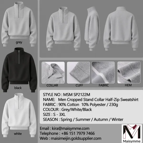 Men's Cropped Stand Collar Half‑Zip Sweatshirt