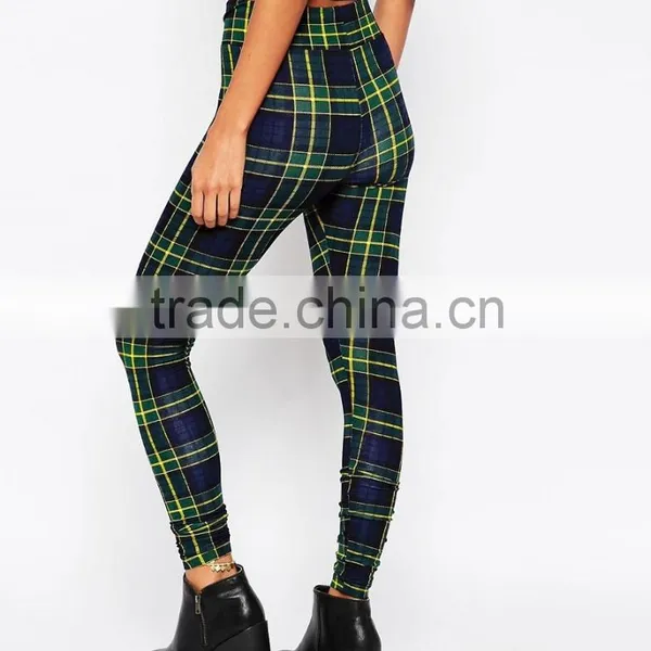 Striped in Check Print Stretch Knit Skinny Women Legging photo-5