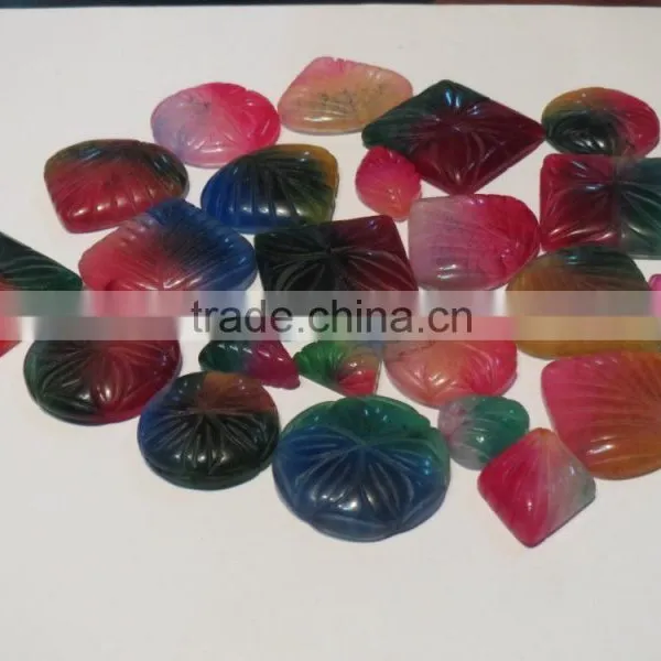 Multi Color Carved Jade Stone Cabochons Loose Gemstones photo-3