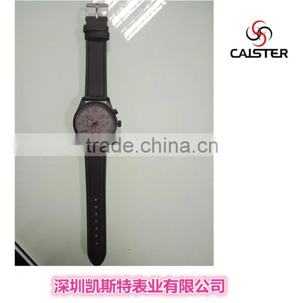 Hot-selling Three Eyes Leather Strap Men Wrsit Watch photo-3