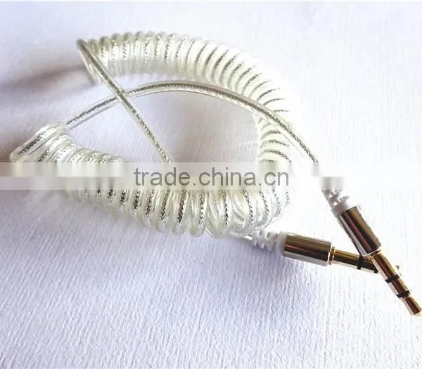 Flexible Dc3.5m to Dc3.5m Spiral Metal Transperant Cable Extend Stereo Audio Aux Cable photo-3