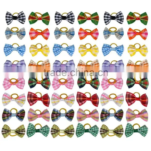 Grid Pattern Hair Bows for Puppies Wholesale Dog Boutique Hair Bows photo-3