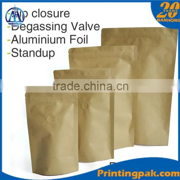 Trade Assurance Ecological Valve Kraft Paper Stand Up Pouch For Coffee Bean , Stand Up Food Pouch photo-5