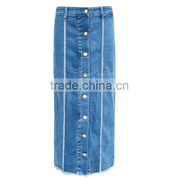 Girls Fashion Women Korean Tpye Skinny Button Striaight Denim Jeans Long Skirts Supplier's Choice
