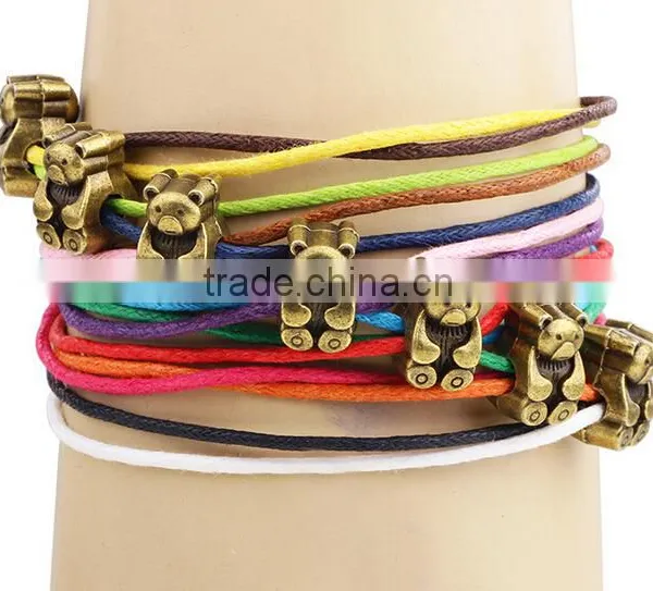 2016 Colourful Multilayer Rope Bracelet With Antique Bronze Bear Charms