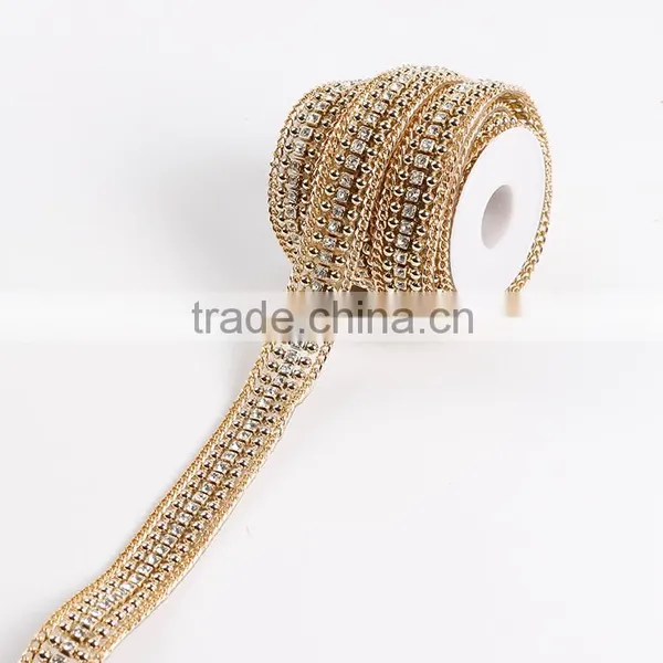 Gold Color Rhinestone and Alloy Cup Chain With Hot Fix Tape photo-3