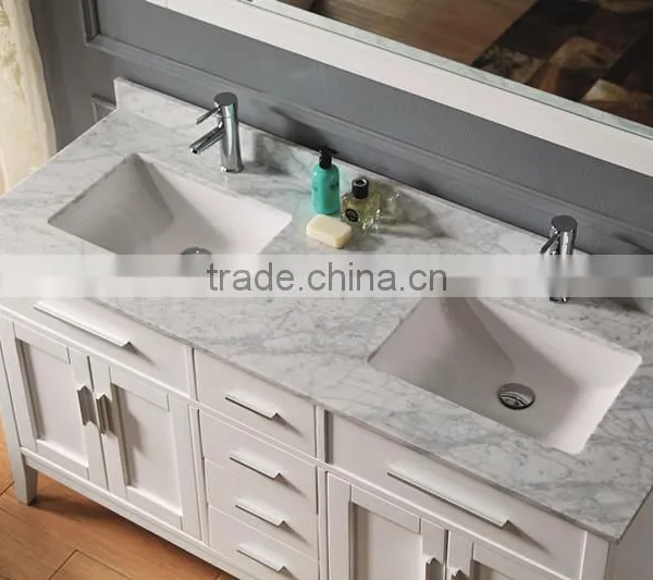 Double Sinks Solid Wood Bathroom Vanity With 18mm Marble photo-4