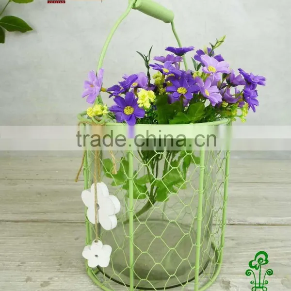 Decorative Wire Mesh and Glass Flower Pot photo-3