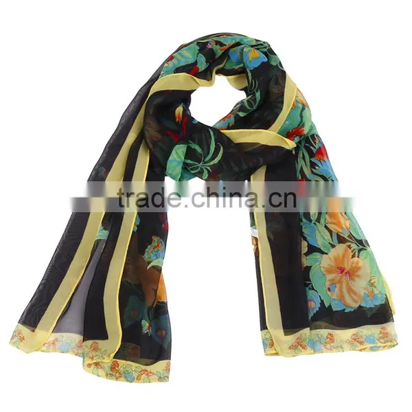 Simple And Big Flower Print Hot Sale Whole Sale Chiffon Scarf In Stock photo-4