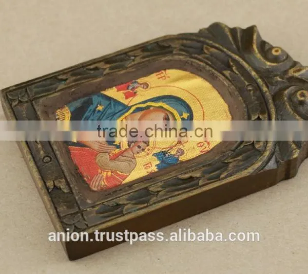 Greek & Russian Orthodox Wooden Icon. Mother God. Eleousa. Antic Design photo-3