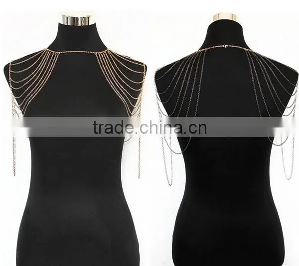 Fashion Punk Sexy Silver Tone Multi Tassel Chain Shoulder Necklace Body Chain photo-2