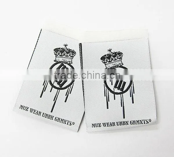 White Ground With Black Logo Label Center Fold Taffeta Care Label