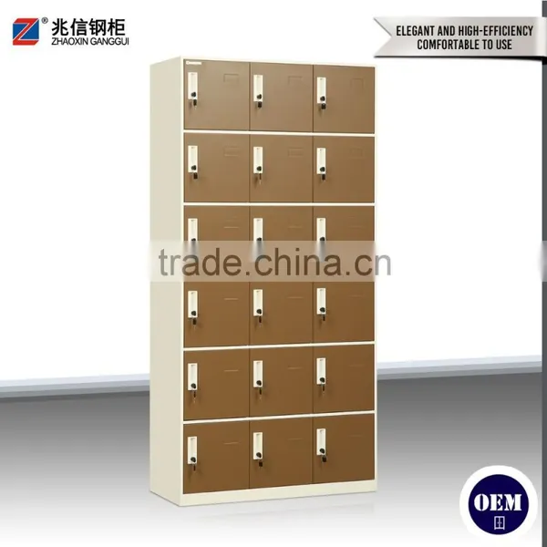 Fashionable 18 Door Brown Steel Clothing Locker Thin Edge Design Wardrobe Steel Gym Storage Locker
