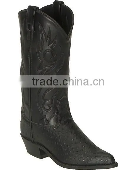 Black Wine Brown Smooth Leather Fancy Stitched Western Ostrich Print Cowboy Boots Wholesale photo-2