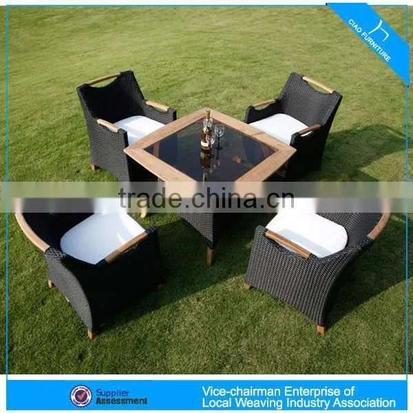 27002 Outdoor Garden Furntiure Luxury Rattan Dining Table and Chairs With Teak Wood Set