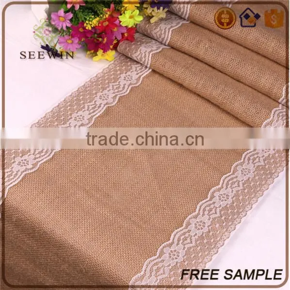 Fancy Quality Burlap Lace Dining Room Table Runners photo-3