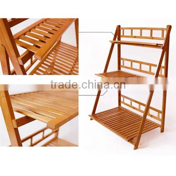 Popular Garden 3-tier Bamboo Plant Stand Flower Shelf for Outdoor Display photo-4
