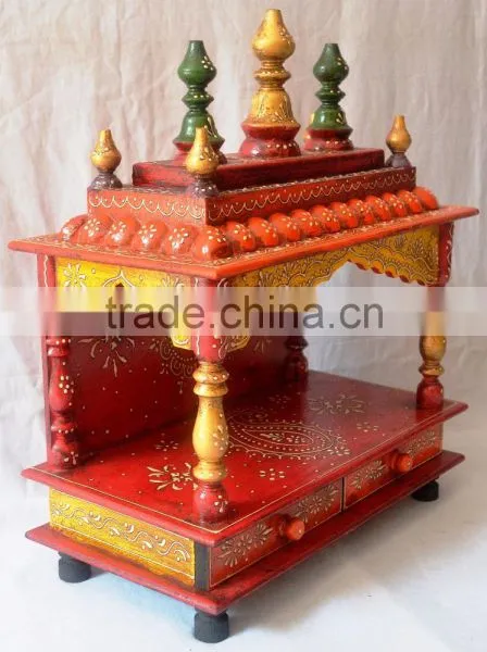 Hand Painted Wooden Temple With 2 Drawers photo-3